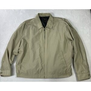 Tasso Elba Golf Jacket Mens 2XL Biege Lightweight Full Zip Rain Coat Plaid Lined